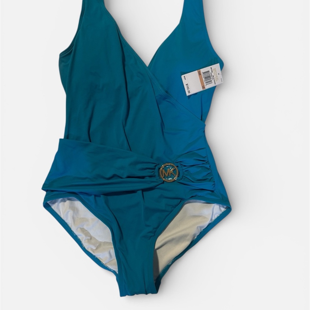 Michael Kors Turquoise One-Piece Swimsuit with Logo Detail